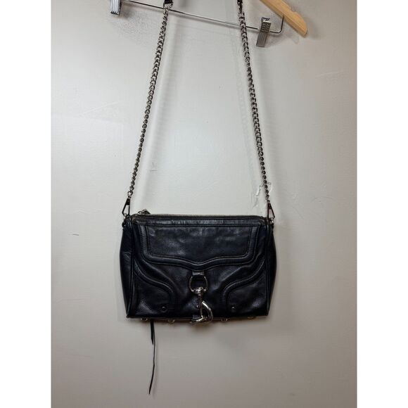 Rebecca Minkoff Women's Black Leather Shoulder Bag Chain Link Strap - Picture 2 of 10